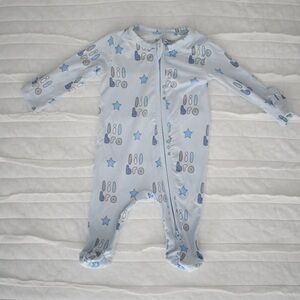 Angel Dear Light Blue Star & Script Zip Footed Pajamas